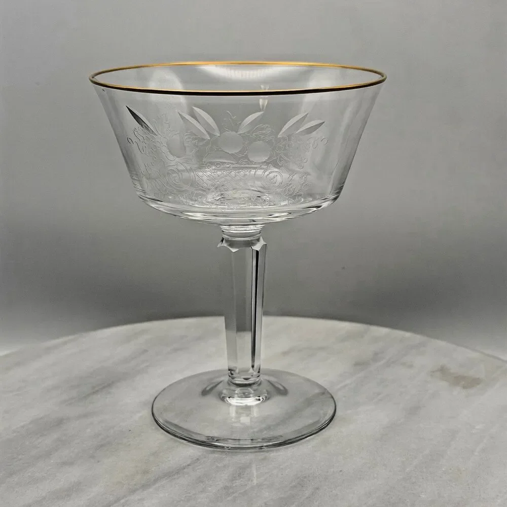 Vintage Lenox Autumn Champagne Tall Sherbet Glass Gold Rim Etched 1975-76